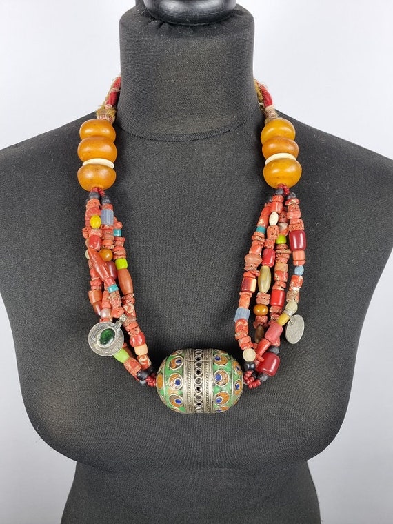 Tribal statement necklace with recycled antique a… - image 7