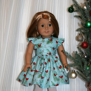 Cardinal Christmas Dress with Flutter Sleeves for 18 Inch Doll