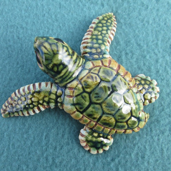 Life size, hand-crafted, newly emerged ceramic sea turtle hatchling