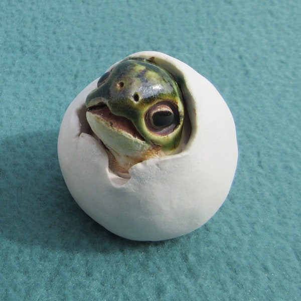 Peeper (2 of 7): Life-size, hand-crafted ceramic sea turtle hatchling peeper (head peeking out of shell)