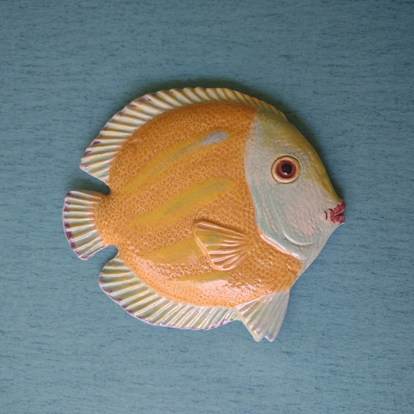 Colorful tropical ceramic fish wall hanging art, disc shape