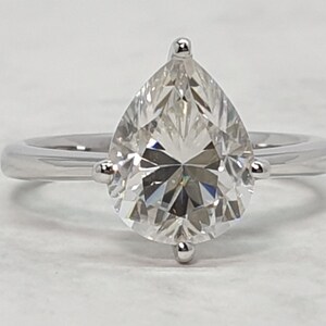 3 Carat Pear Cut Moissanite Engagement Ring, Moissanite Pear Solitaire Ring , Moissanite Pear 18K White Gold, Pear Wedding Jewelry