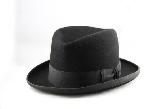 Vintage 1940s Homburg Fedora Hat Black