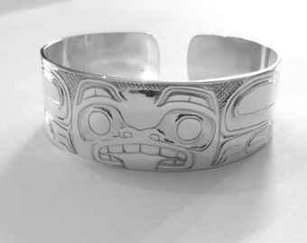 Silver Bear Bracelet, Northwest Coast Art,Haida Bear Jewelry,First Nations,Carmen Goertzen,Native American Bear Bracelet For Men,Indigenous