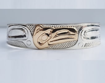 Northwest Coast Raven Bracelet,Gold Raven Bracelet,Haida Art,Haida Raven,Carmen Goertzen,Native Canadian Raven, Haida Bracelet,Indigenous