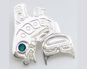 Double Fin Orca Whale, Haida Jewelry, Northwest Coast Art,Carmen Goertzen,Eagle,Raven,Silver Orca Whale Pendant,Abalone,Native Canadian Art