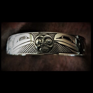Haida Raven Steals the Moon Bracelet, Northwest Coast Art, Haida Jewelry, Native Canadian Haida Art, Carmen Goertzen, Raven Bracelet for Men