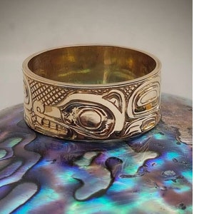 Gold Haida Wolf Ring,Northwest Coast Art,Haida Art Jewelry, Indigenous Canadian,Native American Wolf, Carmen Goertzen,PNW Coast Wolf Ring image 1