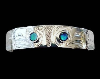 Northwest Coast Eagle Bracelet, Double Haida Eagle Bracelet,Carmen Goertzen,Native American Jewelry,Silver Eagle,Abalone,Indigenous Eagle