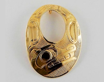 Northwest Coast Wolf Pendant,Haida Gold Wolf,Native American Wolf, Haida Art,Wolf Jewelry for Men,Carmen Goertzen,Indigenous Alaska,Oval