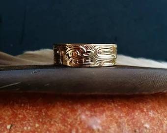 Gold Haida Bear Ring,Northwest Coast Art,Haida Art Jewelry, Indigenous Canadian,Native American Bear,Carmen Goertzen,Pacific Coast Bear Ring
