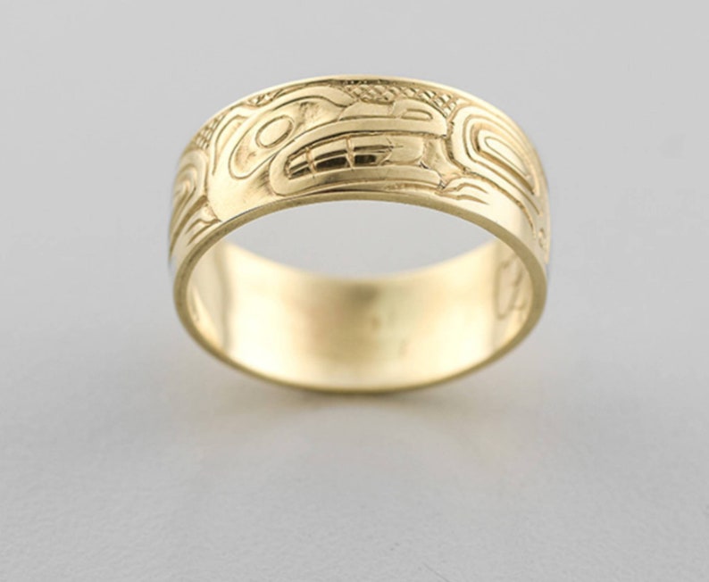 Gold Haida Wolf Ring,Northwest Coast Art,Haida Art Jewelry, Indigenous Canadian,Native American Wolf, Carmen Goertzen,PNW Coast Wolf Ring image 6