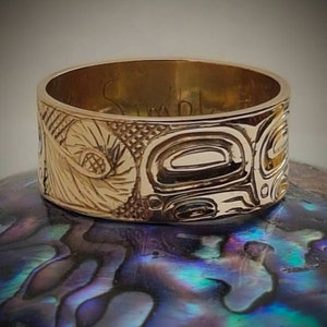 Gold Haida Wolf Ring,Northwest Coast Art,Haida Art Jewelry, Indigenous Canadian,Native American Wolf, Carmen Goertzen,PNW Coast Wolf Ring image 2