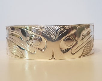 Silver Haida Raven Bracelet,Double Raven,Pacific Northwest Coast Art,Haida Jewelry,Carmen Goertzen,Indigenous Art,Silver Haida Bracelet, PNW