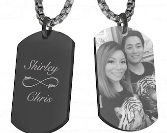 Custom Engraved Custom Photo Dog Tag Necklace, Personalized Dog Tag, Men Women boyfriend bride groomsman gift, wedding photo, photo engraved