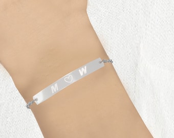 Custom bar bracelet, Personalized bar bracelet, Bar bracelet, Name bracelet. Gold Silver Rose Gold, anniversary, monogram bridesmaid minimal