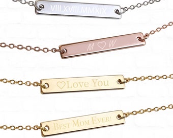 Custom bar bracelet, Personalized bar bracelet,  Name bracelet, Gold Silver Rose Gold bar, anniversary gift monogram wedding date