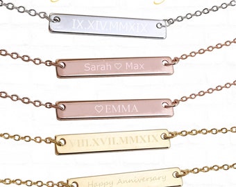 Custom bar necklace, Personalized bar necklace,  Name necklace, Gold Silver Rose Gold bar, anniversary gift monogram wedding date