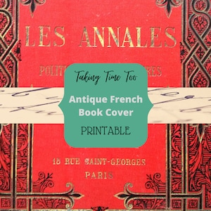 Portada de libro francés antiguo imprimible en cuero rojo con herramientas con un diseño intrincado de París.