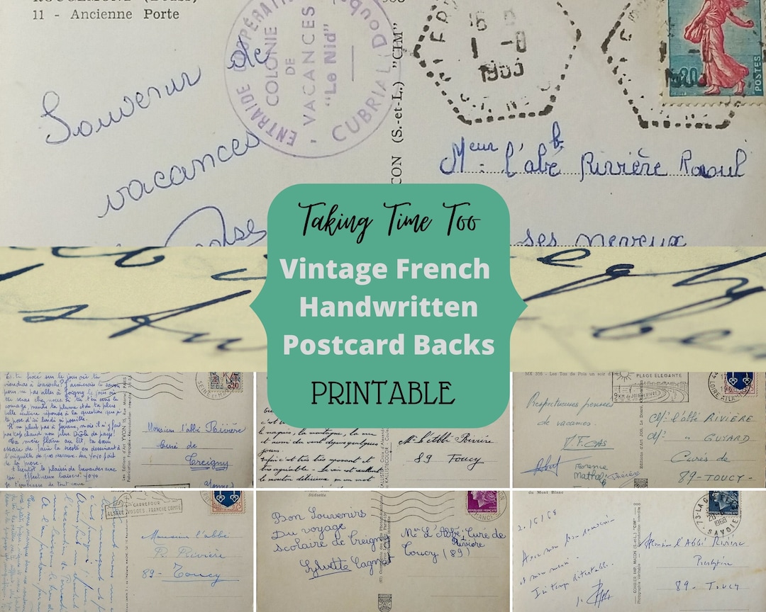 Printable Vintage French Postcard Backs Each Handwritten in Etsy