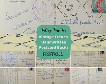 Printable Vintage French Postcard backs, each handwritten in very different styles. Singular card digital downloads for your crafting use.