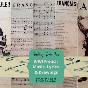 Printable WWI Français Music, Lyrics and World War 1 Artwork, téléchargements pleine page pour vos projets d’artisanat.