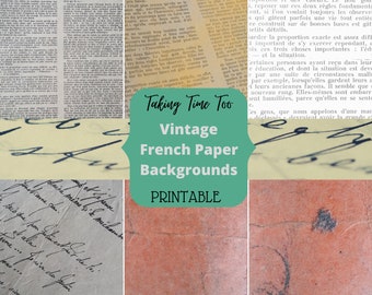 Printable Vintage French Paper Backgrounds, handwritten, typeset and plain. Day to day ephemera for card making, junk journals, scrapbooks.