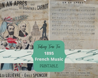 Printable Music Ephemera from 1895 'One Year On' in memory of Sadi Carnot, President of France.