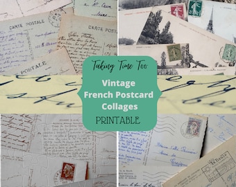 Printable Vintage French Postcard Collages, different collections and effects, front and back. Backgrounds for craft projects and journals.