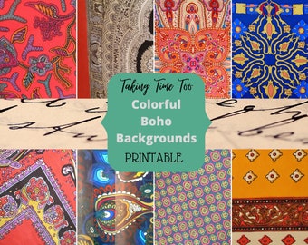 Printable Bold Boho Artwork, super colorful and patterned unique designs for craft projects, journal, scrapbooking or stationery.