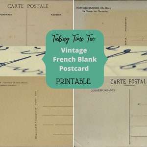 Do druku 1920s French Vintage Postcards, zestaw 4 pustych kartek w różnych stylach. Pojedyncze cyfrowe pliki do pobrania dla Twojego projektu rzemieślniczego.