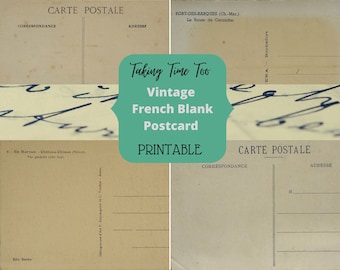 Printable 1920s French Vintage Postcards, set of 4 blank card back in different styles. Singular digital downloads for your craft project.