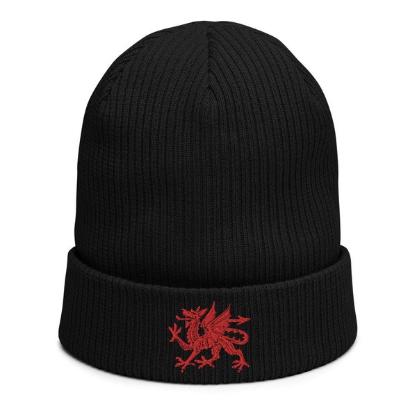 Organic Welsh Ribbed Beanie, Wales Beanie, Wales Hat, Welsh Beanie, Welsh Hat, Welsh Rugby Gift, Wales Football Gift