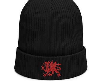 Organic Welsh Ribbed Beanie, Wales Beanie, Wales Hat, Welsh Beanie, Welsh Hat, Welsh Rugby Gift, Wales Football Gift
