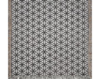 Prachtige geweven geometrische deken, levensbloem deken, heilige geometrie wandtapijt, festivaldeken, psychedelische picknickdeken