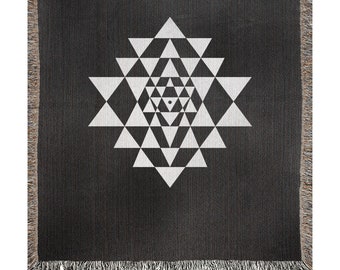 Sri Yantra Woven Throw Blanket, Yoga Blanket, Meditation Tapestry 100% Cotton