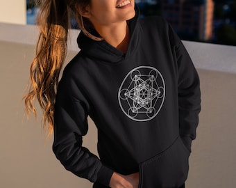 Metatrons Cube Hoodie, Womens Sacred Geometry Sweatshirt, Psychedelic Hoodie, Visionary Art Sweater, Festival Hoodie, Geometric Boho Clothes