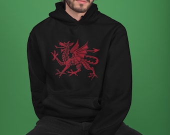 Welsh Dragon Hoodie Sports Sweatshirt Wales Rugby Hoodie Welsh Flag Gift Red Dragon Welsh Gifts Cymru Great Britain UK Shirt United Kingdom
