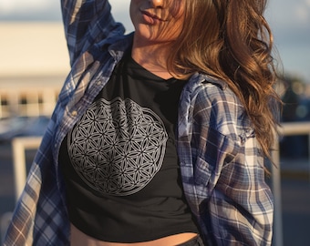 Blume des Lebens Crop Top Frauen Heilige Geometrie Shirt Sommer Shirt spirituelle Kristall Gitter Meditation Shirt psychedelische Kunst abgeschnitten t-Shirt
