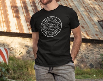 Sri Yantra Shirt Herren Heilige Geometrie T-Shirt Unisex psychedelischen Shirt DJ Kleidung drittes Auge Chakra Achtsamkeit Meditation Mens Yoga Shirt