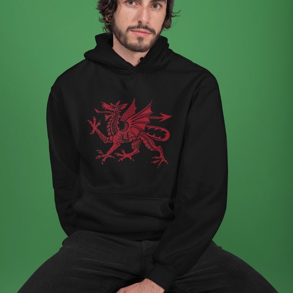 Welsh Dragon Hoodie Sports Sweatshirt Wales Rugby Hoodie Welsh Flag Gift Red Dragon Welsh Gifts Cymru Great Britain UK Shirt United Kingdom