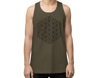 Camiseta sin mangas de geometría sagrada, Flor de la vida y patrón Asa Noha, Tanque de yoga para hombres, Camiseta sin mangas del Festival para hombres, Camiseta sin mangas de arte visionario, Tanque de arte de flujo