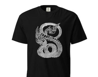 Thai Dragon Shirt, Mythisch Shirt, Phaya Naga Shirt, Spirituele Kleding, Originele Boeddhistische Art Print Zwaargewicht Tee