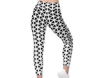 Yoga Crossover Leggings With Pockets, Workout Leggings, Womens Yoga Leggings, Festival Clothing, Geometric Gym Leggings
