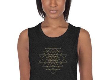 Sri Yantra Tank Top Womens Sacred Geometry Shirt Womens Yoga Tanks Psychedelic Art Minimal Design Hot Yoga Tanktop Spiritual Workout Clothes