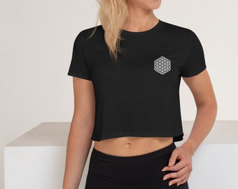 Flower of Life Embroidered Crop Top, Sacred Geometry Crop Top, Womens Psychedelic Shirt, Womens Festival Top, Flow Art Shirt