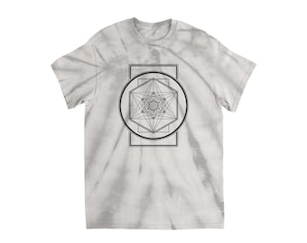 Sacred Geometry Tie-Dye T-Shirts, Metatrons Cube Shirt, Psychedelic Shirt for Men, Visionary Art Shirt, Festival Fashion, Mens Tie Dye Shirt