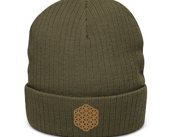 Flower of Life Geribbelde Gebreide Muts, Heilige Geometrie Muts, Psychedelische Muts, Heilige Geometrie Hoed, Yoga Muts, Festival Muts,