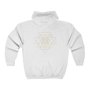 Sri Yantra Heavy Blend Full Zip Hooded Sweatshirt, Sacred Geometry Hoodie, Spiritual Clothing, Festival Hoodie