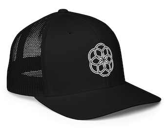Heilige Geometrie Hoed, Seed of Life Flexfit Hoed, Zomerhoed, Strandhoed, Festivalhoed, Mesh Trucker Cap met gesloten achterkant